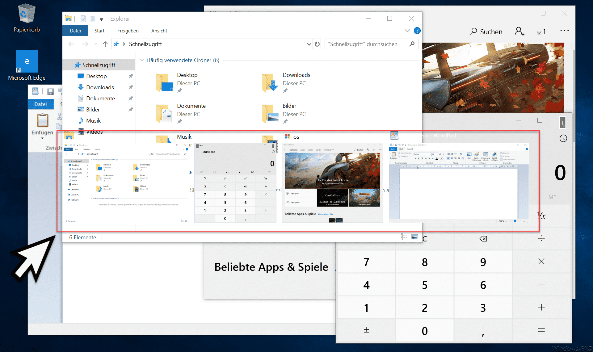 Windows TAB total transparente Anzeige