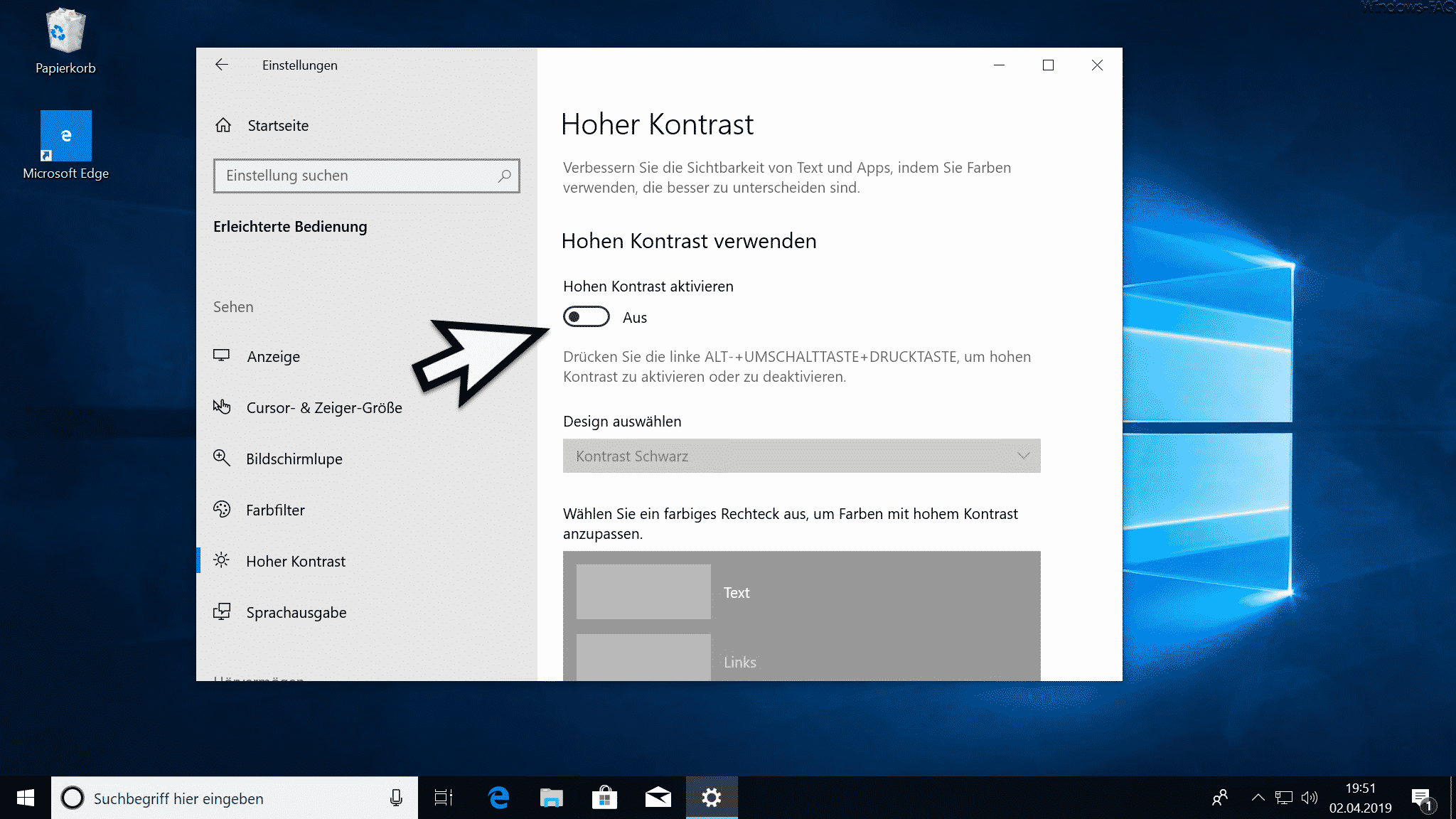 Hohen Kontrast verwenden Windows 10