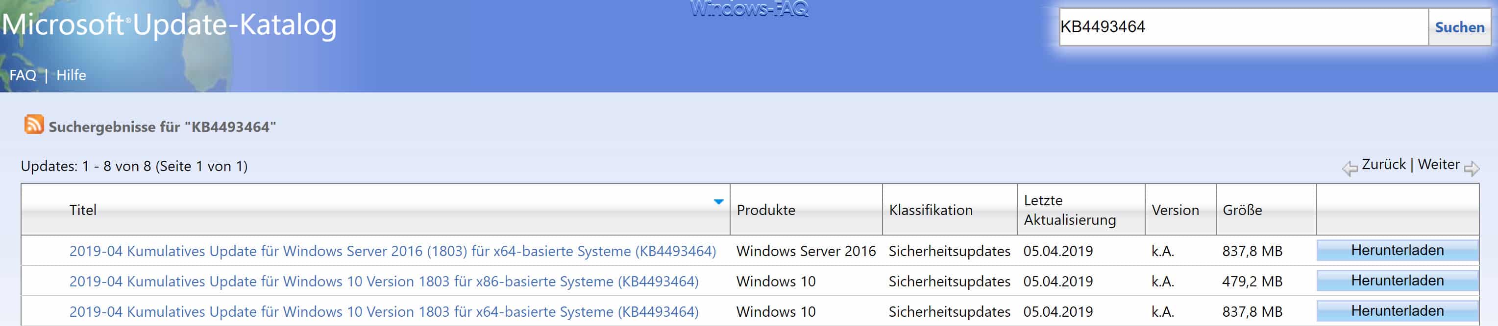 Update KB4493464 für Windows 10 Version 1803 verfügbar (Buildnummer 17134.706)