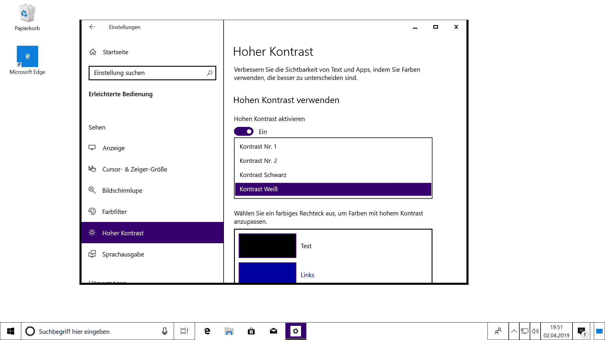 Kontrast Weiß Windows 10