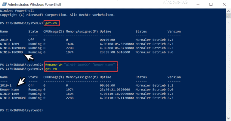 VM umbenennen im Hyper-V Manager oder per PowerShell