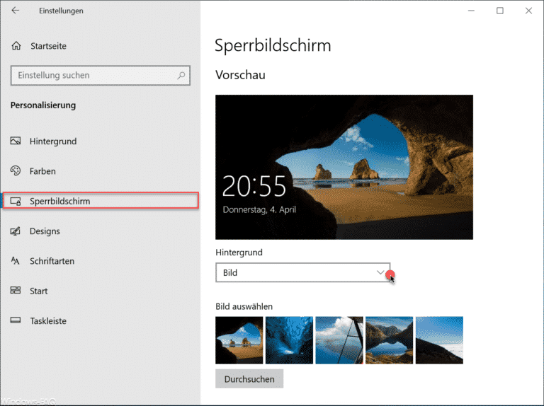 Hintergrundbild beim Sperrbildschirm ändern bei Windows 10