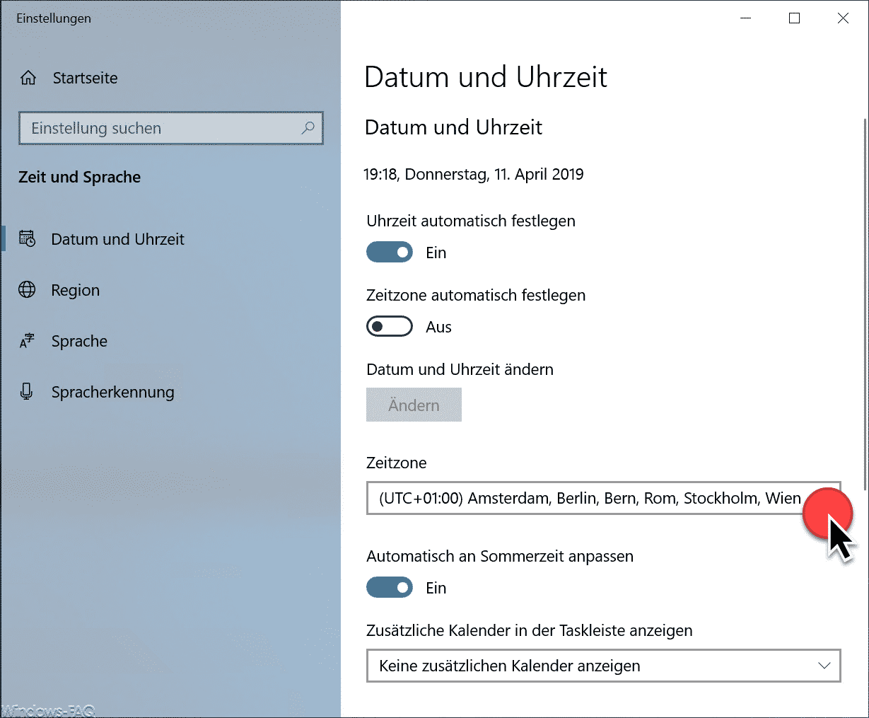 Zeitzone ändern Windows 10
