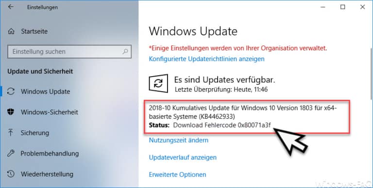 Fehlercode 0x80071a3f beim Windows Update