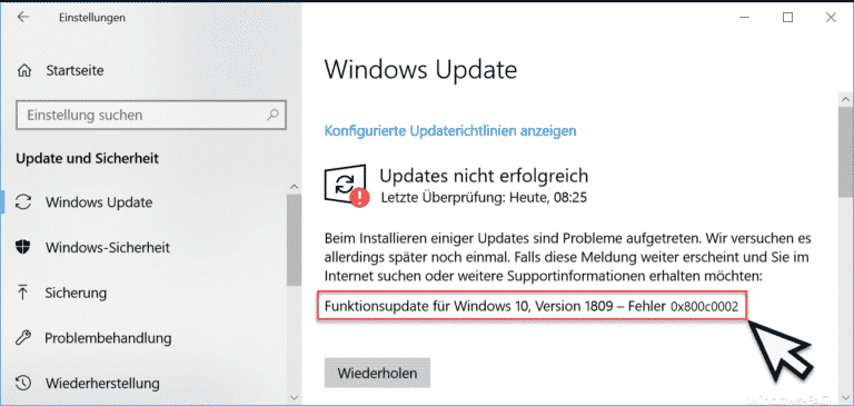Windows Update Fehlercode 0x800c0002