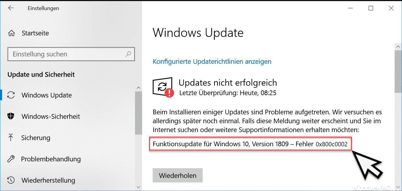 Windows Update Fehlercode 0x800c0002