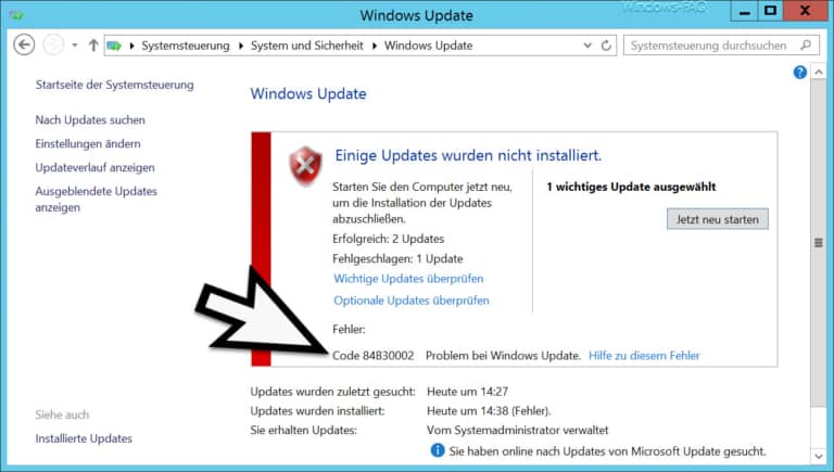 84B30002 Fehlercode beim Windows Update