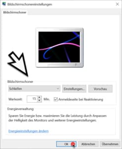 Bildschirmschoner einrichten bei Windows 10