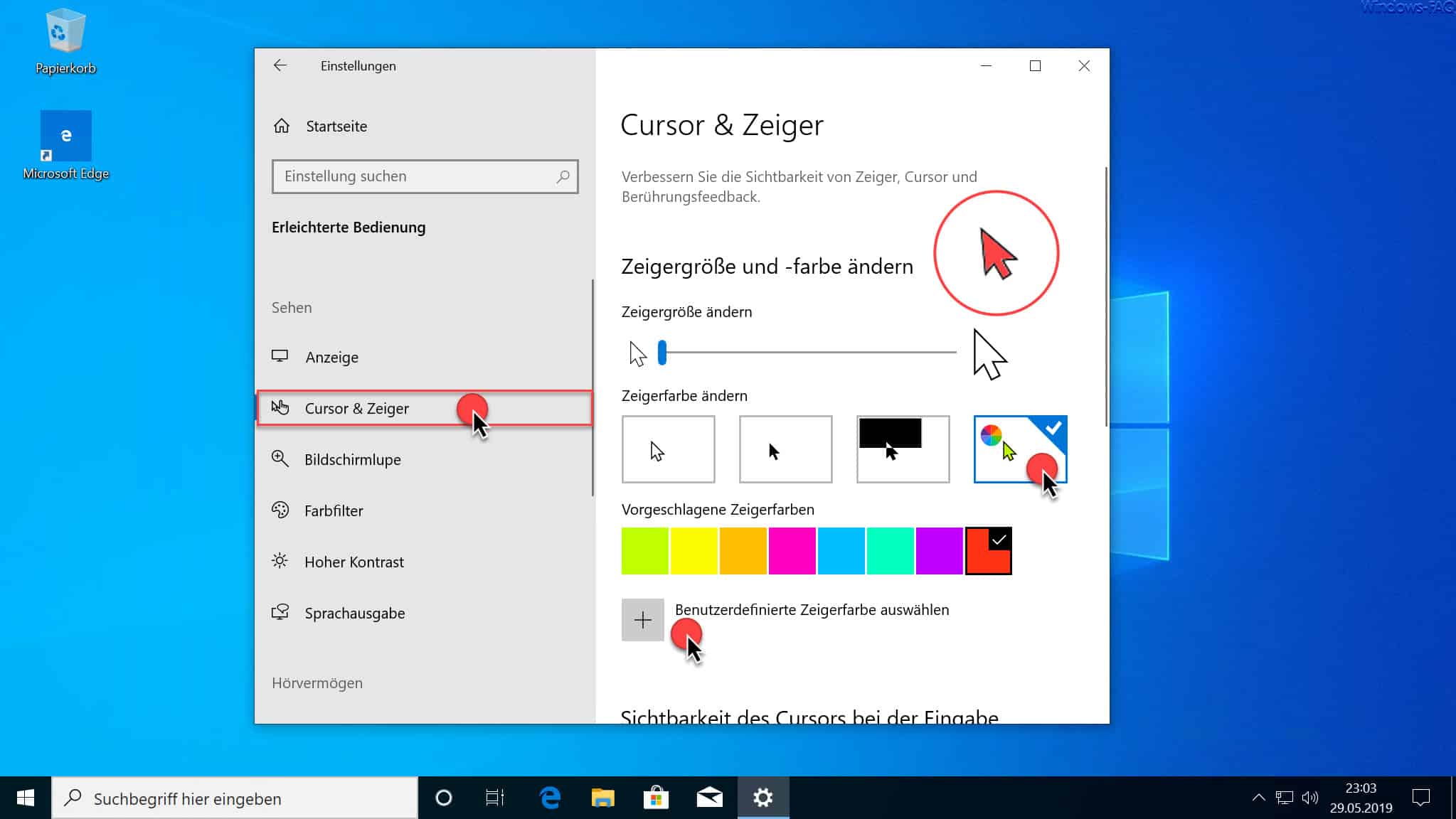 Farbe und Größe des Mauszeiger unter Windows 10 ändern