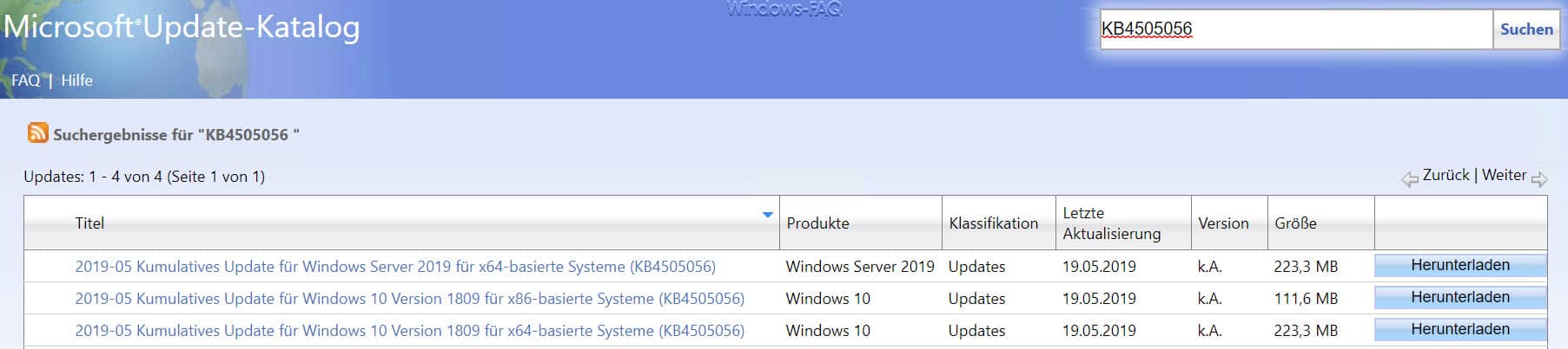 Update KB4505056 für Windows 10 1809 und KB4505064 für 1803 erschienen