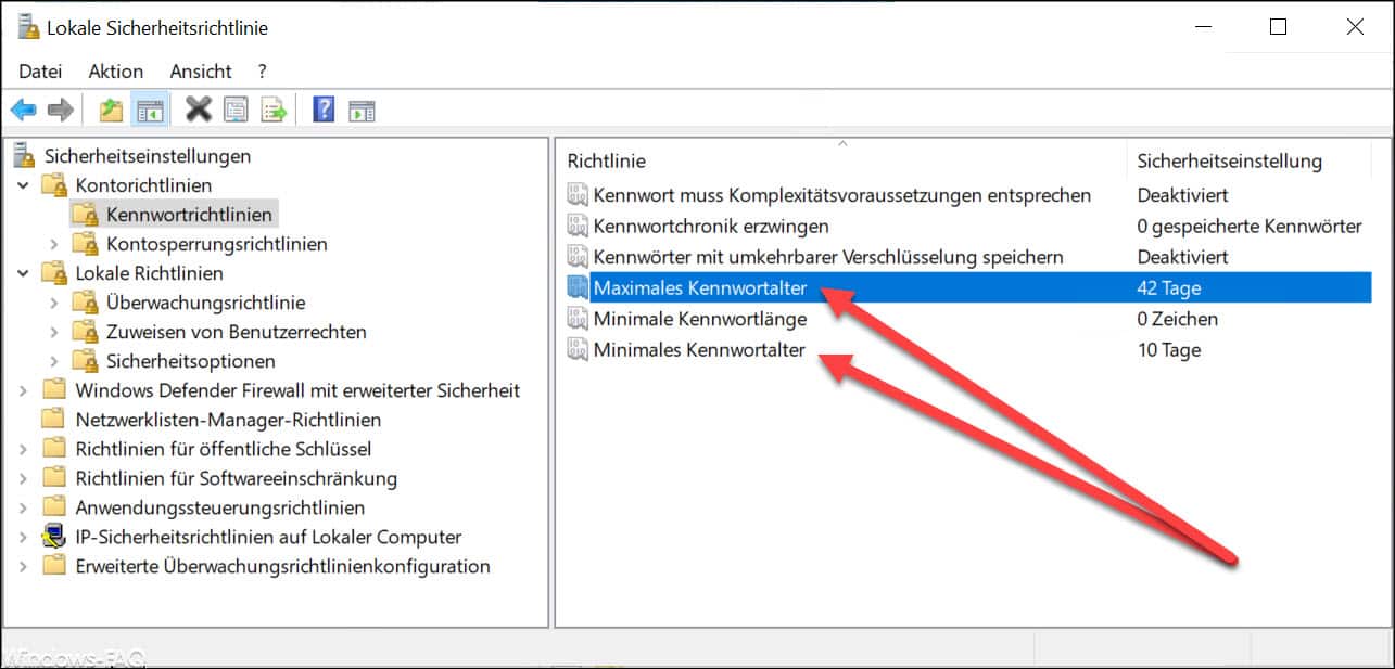 Minimales und Maximales Kennwortalter bei Windows definieren