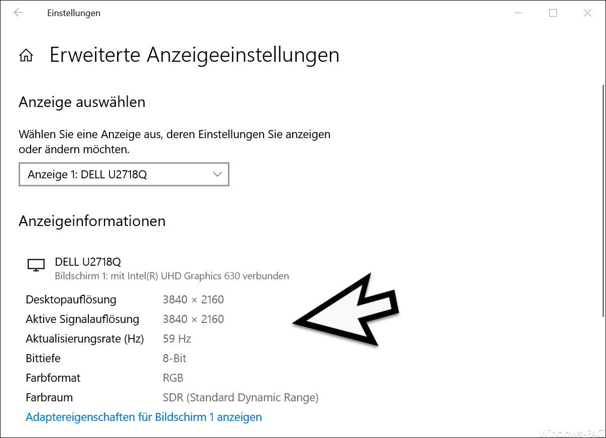 Windows 10 Anzeigeeinstellungen und Anzeigeinformationen der angeschlossenen Monitore abfragen