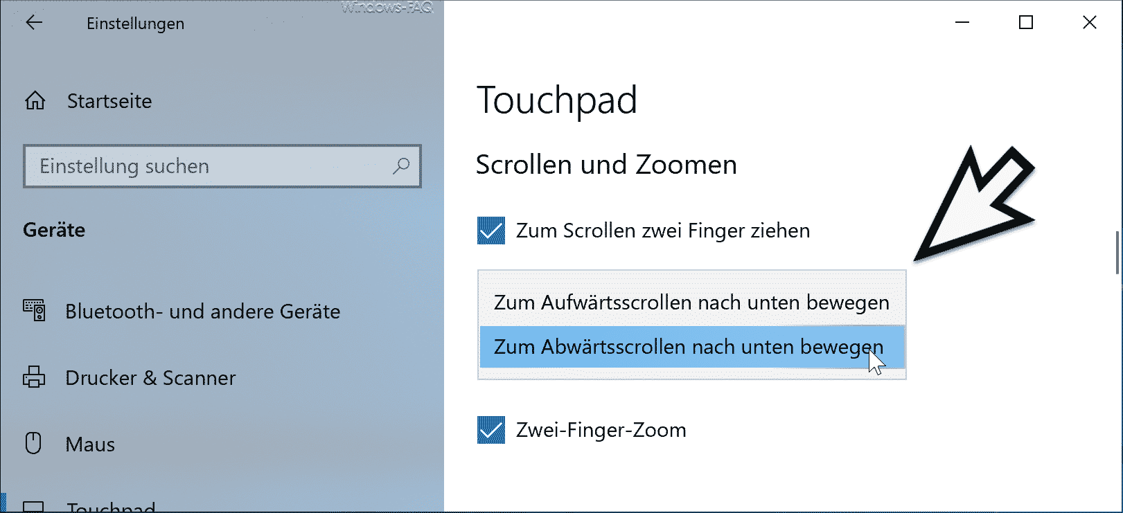 Scrollrichtung des Touchpad ändern bei Windows 10