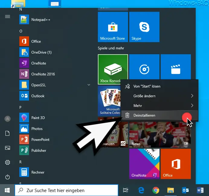 Apps direkt aus dem Startmenü deinstallieren
