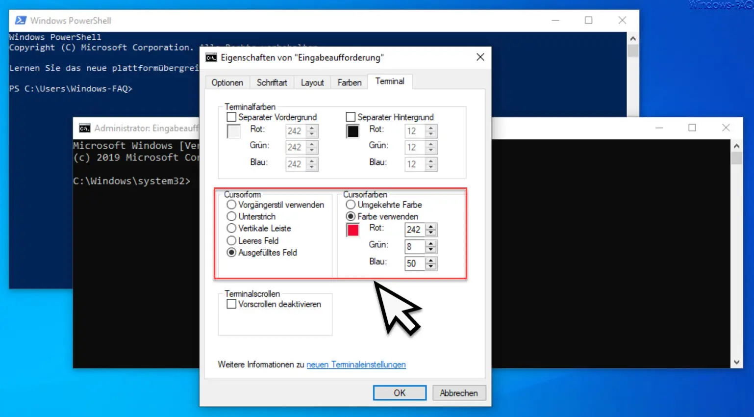 Cursor Form und Cursor Farbe in der CMD oder PowerShell ändern