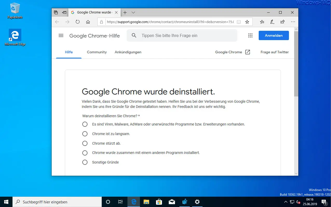 Google Chrome wurde deinstalliert