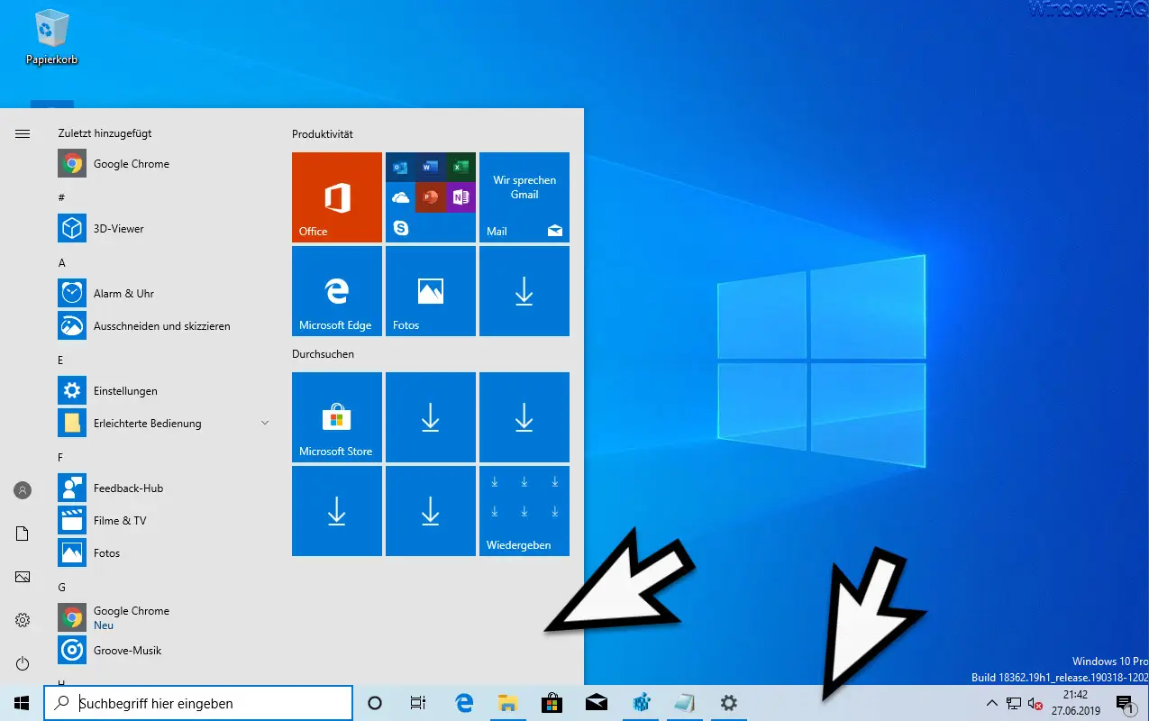 Heller Modus bei Windows 10 (helles Startmenü und Taskleiste)