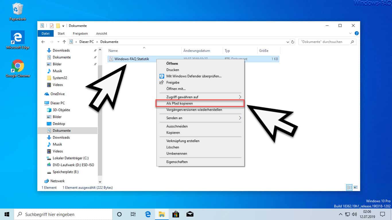 Kompletten Pfadnamen und Dateinamen in Zwischenablage kopieren beim Windows Explorer