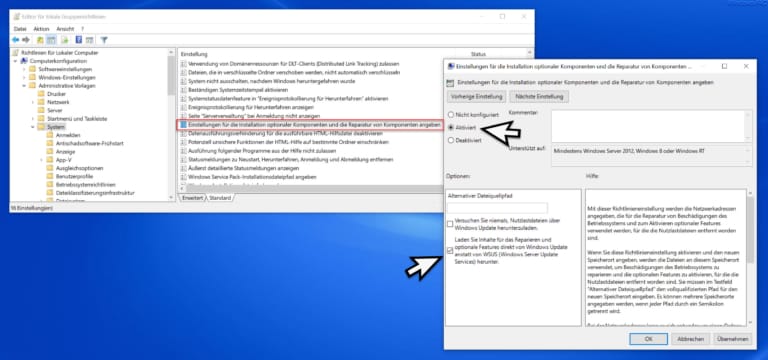Optionale Windows Komponenten oder Apps nicht vom WSUS herunterladen sondern über Windows Update herunterladen