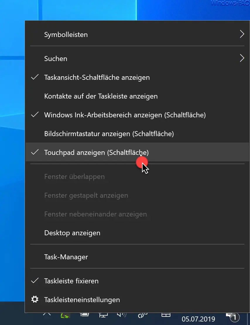 Touchpad anzeigen Schaltfläche