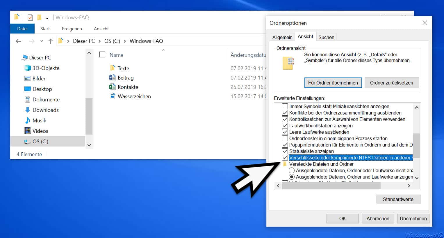 Farbliche Darstellung der verschlüsselten und komprimierten Dateien und Ordner im Windows Explorer
