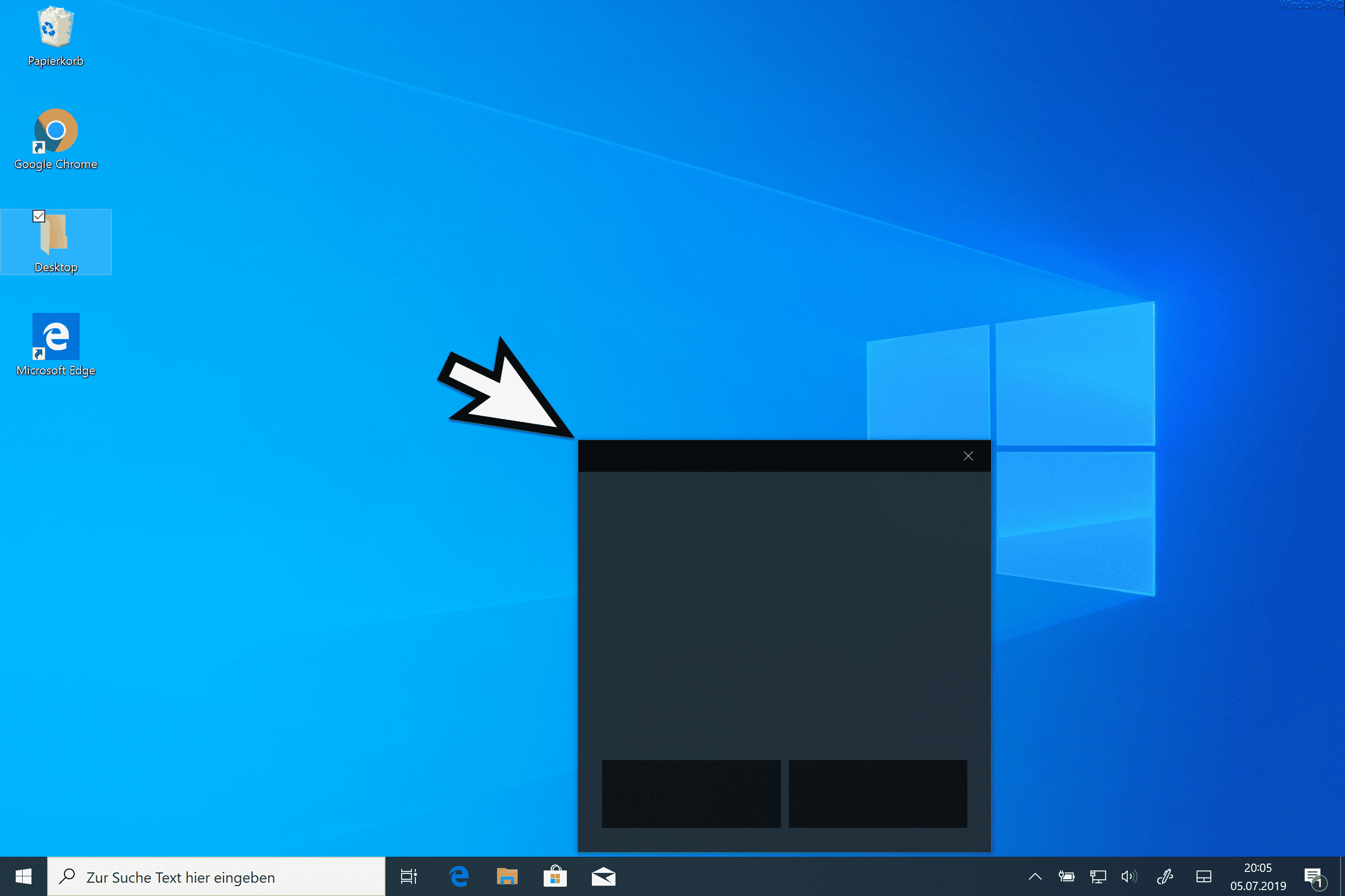 Windows 10 Desktop mit eingeblendetem Touchpad