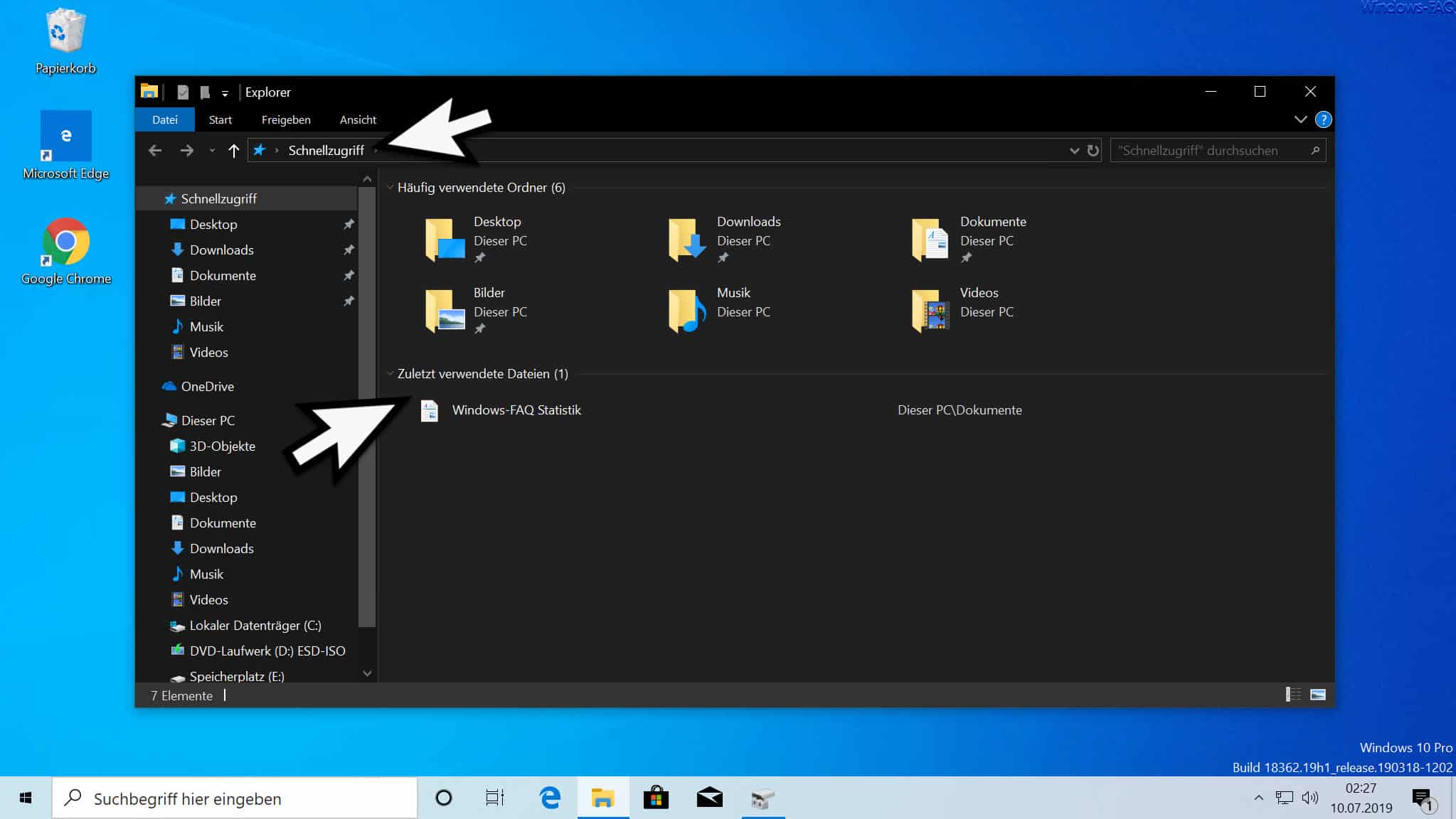 Windows Explorer zeigt Schnellzugriff an