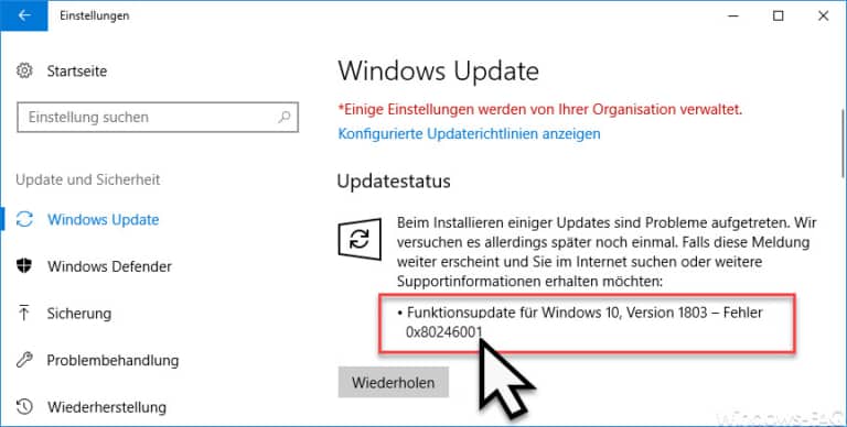 Fehlercode 0x80246001 beim Windows Update