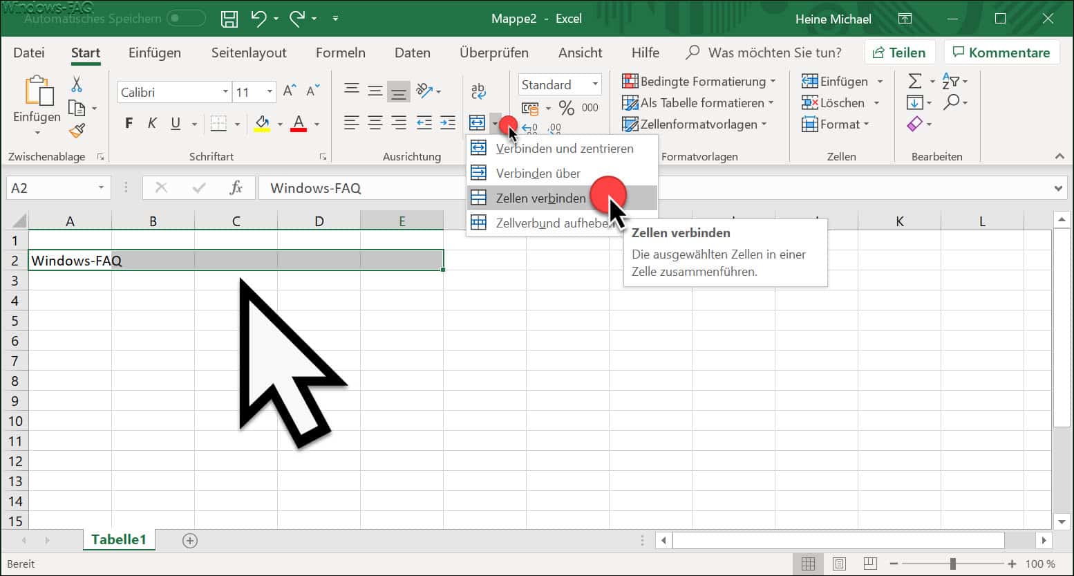 Mehrere Zellen verbinden bei Excel