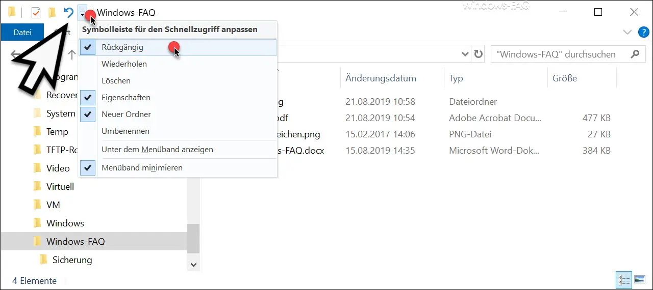 Explorer Rückgängig