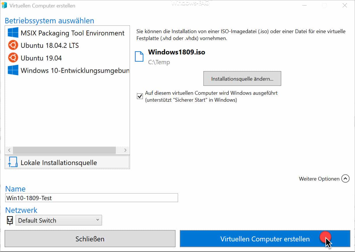 Hyper-V Schnellerstellung von virtuellen Maschinen (VMs)