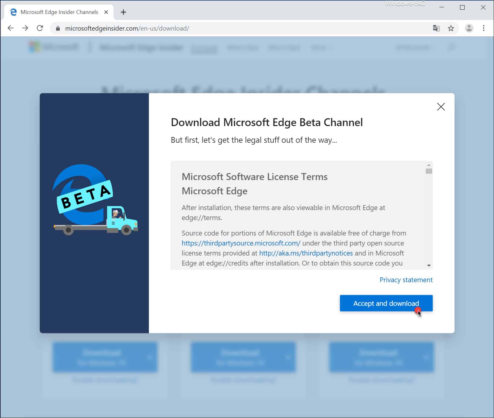 Microsoft Edge Chromium Beta Channel Lizenzbedingungen