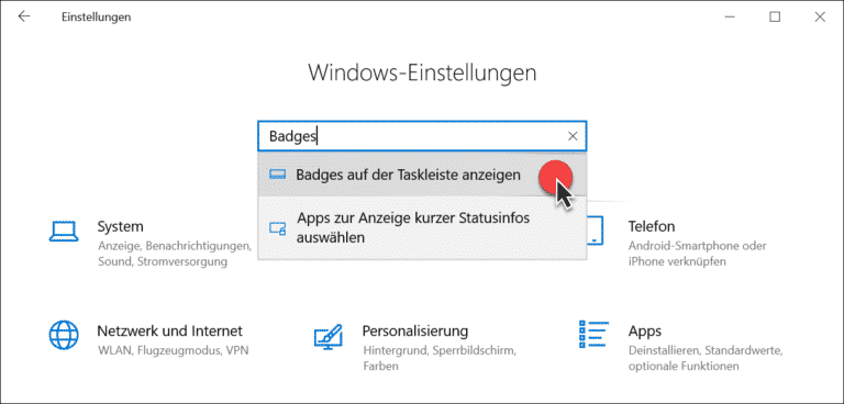 Badges in Windows 10 Taskleiste anzeigen oder deaktivieren