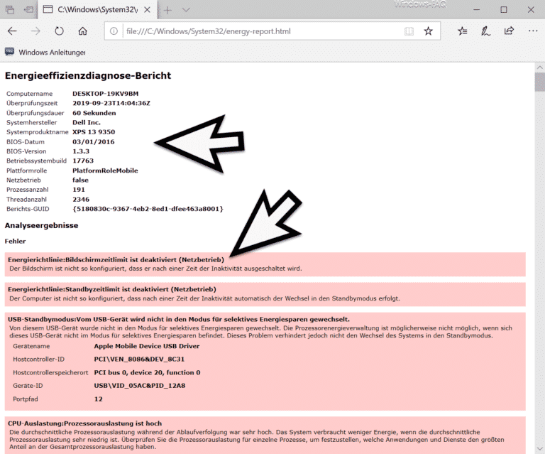 Energieeffizienz Bericht vom Windows PC, Notebook oder Tablet erzeugen
