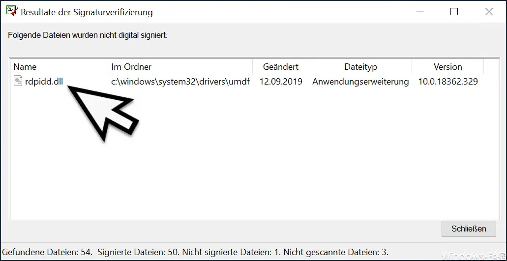 Folgende Dateien wurde nicht digital signiert