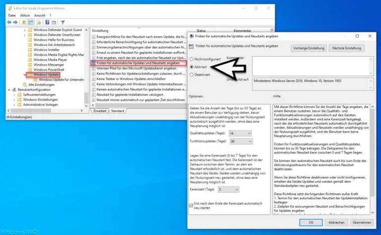 Windows 10 Updates und Funktionsupdates zurückstellen per GPO