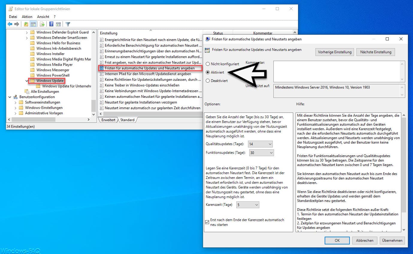 Windows 10 Updates und Funktionsupdates zurückstellen per GPO