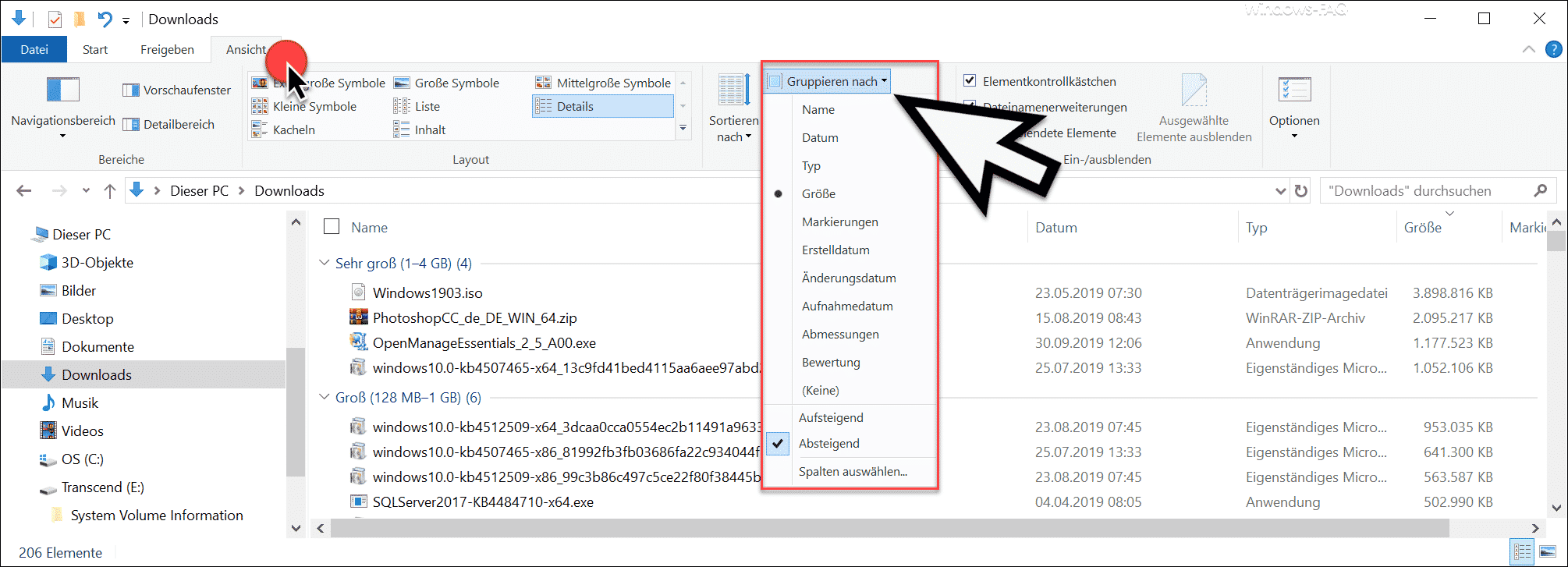Gruppieren nach - Windows Explorer