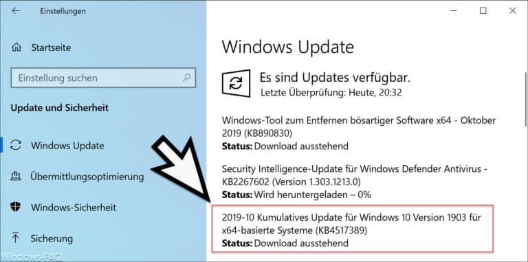 Download KB4517389 Update für Windows 10 Version 1903 Build 18362.418