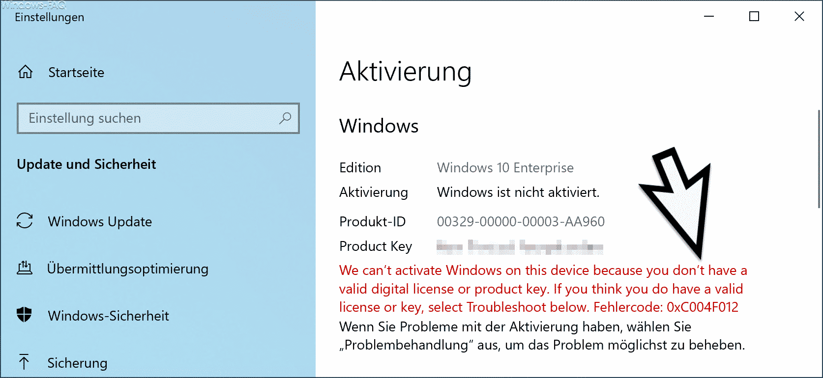 Windows Aktivierungs-Fehlercode 0xC004F012
