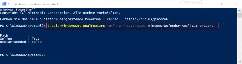 Windows Defender Application Guard - Installation per PowerShell