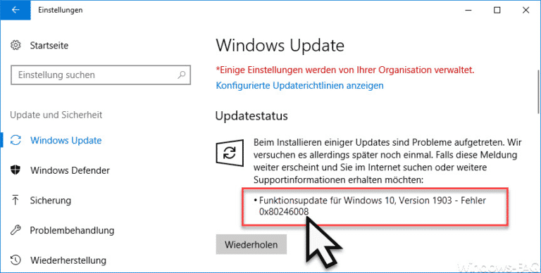 Fehlercode 0x80246008 beim Windows Update