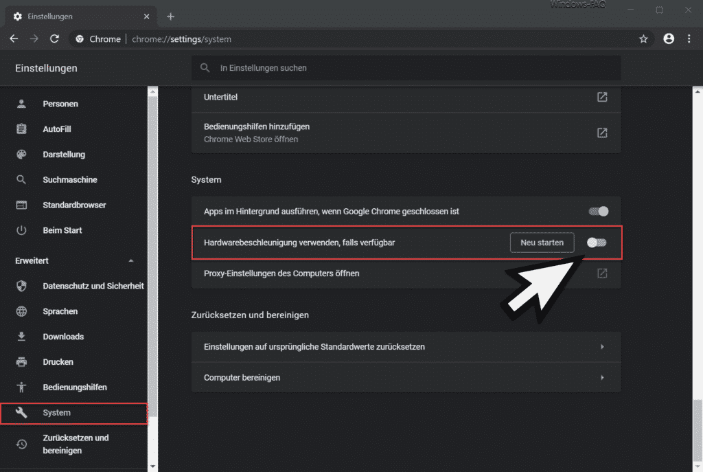 Hardwarebeschleuigung Chrome ausschalten