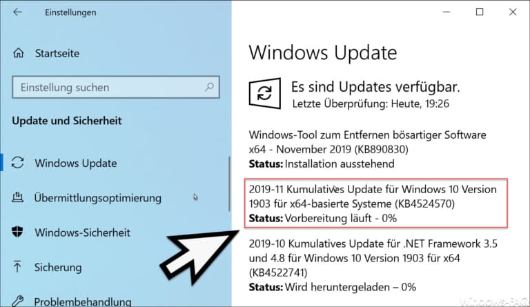 Update KB4524570 für Windows 10 Version 1903 und 1909 Build 18362.476 und 18363.476