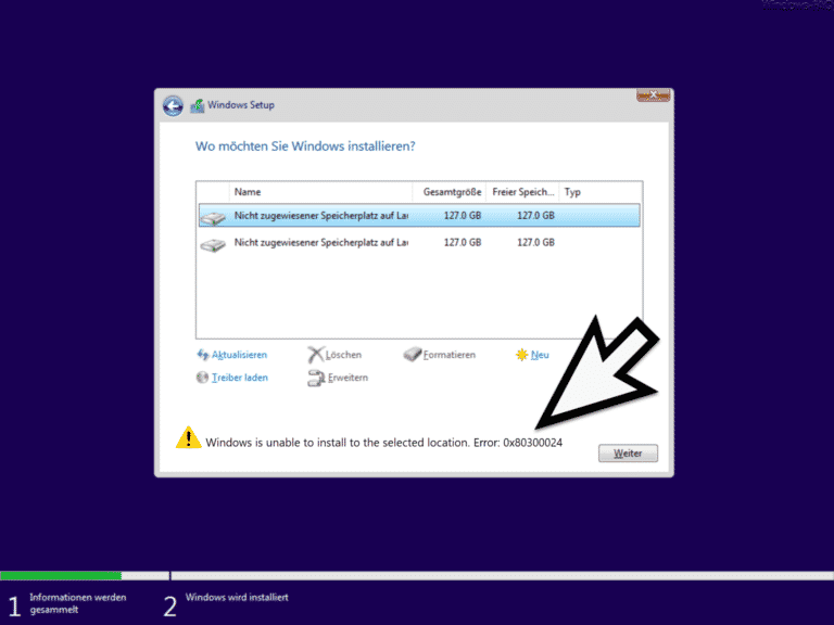 Windows Installationsfehler 0x80300024