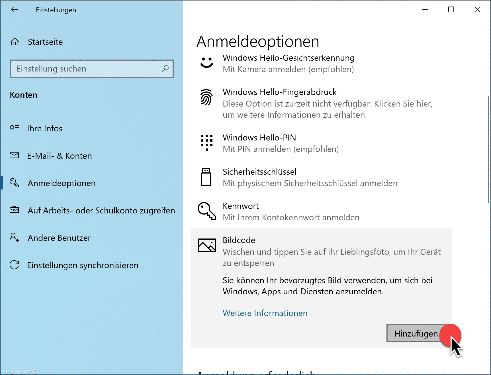 Windows 10 Anmeldung per Bildcode