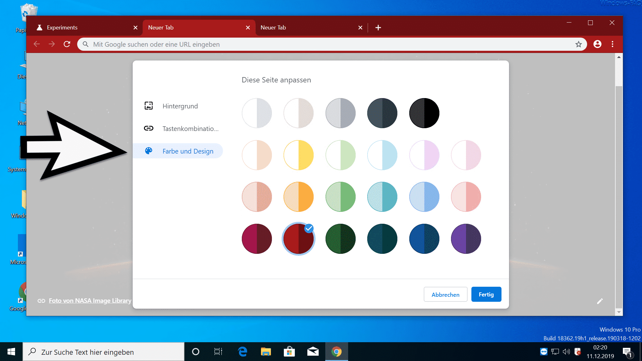 Farbe und Design Chrome wählen