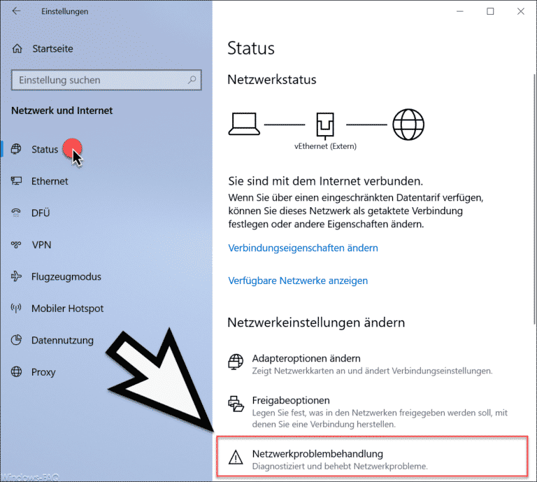 Netzwerkdiagnose bei Windows 10