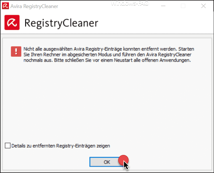 RegistryCleaner Details - Neustart im abgesicherten Modus