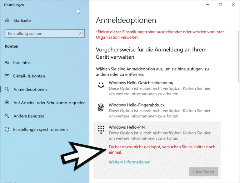 Windows Hello Pin Da Hat Etwas Nicht Geklappt